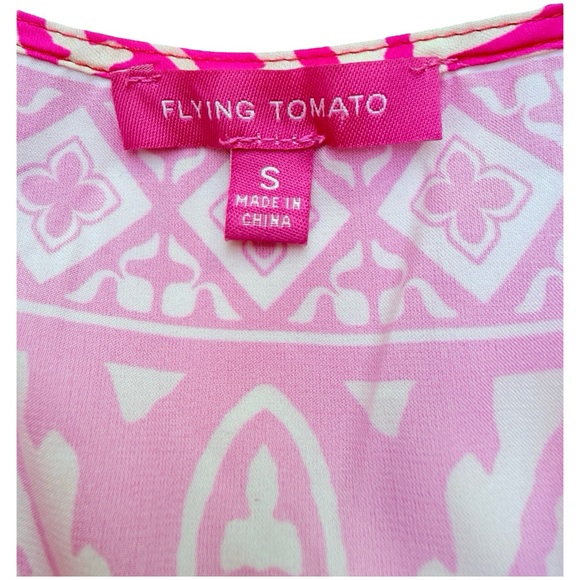 Flying Tomato Pink and Cream Patterned Tunic wide Fringed Sleeves - Picture 7 of 9